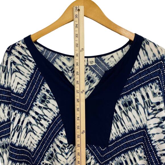 Cato Top Women's 22W - 24W Blue Chevron Hi-Lo Sheer Tunic Blouse Flowy - Picture 8 of 10